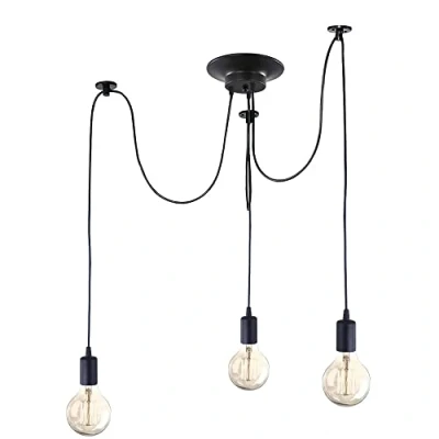 Afbeelding van iDEGU Moderne en retro kroonluchter hanglamp, 3 armen, doe het zelf, creatief, spinnenkroonluchter, verstelbaar, 150 cm, vintage plafondlamp met E27 fitting, zwart, lampen