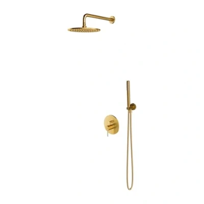 Afbeelding van OMNIRES Y Doucheset met inbouwkraan, inbouwdeel, diameter 25 cm, geborsteld goud SYSY19GLB