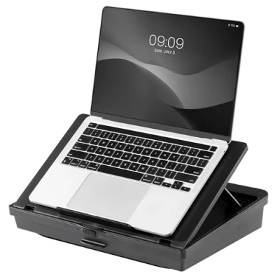 Afbeelding van Navaris laptop standaard Verstelbare laptoptafel voor op schoot met afsluitbare opbergruimte Laptopstandaard kussen Schootkussen Zwart