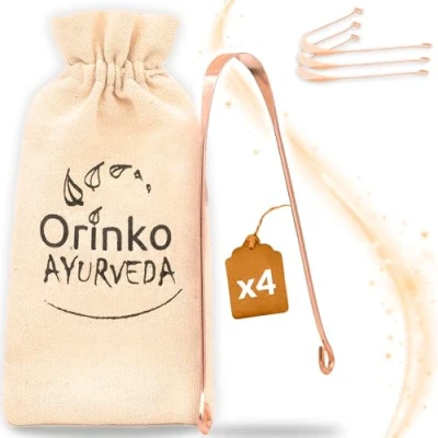 Afbeelding van ORINKO Tongschraper x4 100% Koperen Tongschrapers + E Book Tongreiniger Elimineer Bacteriën en Schadelijke Stoffen Verminder Slechte Adem [Geld Terug Garantie]