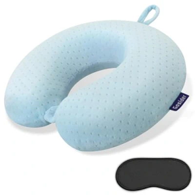 Afbeelding van Gosider Reizen nekkussen, traagschuimkussen, steunkussen, U vorm, compact en lichtgewicht, nekkussen voor slapen, reizen, vliegtuig, auto, huis, kantoor, camping, lichtblauw