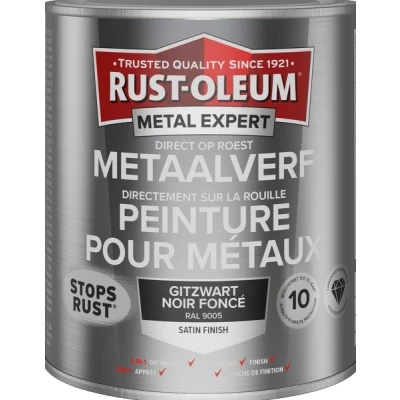 Afbeelding van Rust oleum metal expert metaalverf direct op roest zijdeglans 400 ml, gitzwart ral 9005