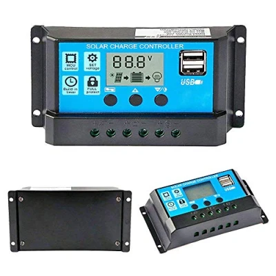 Afbeelding van Y&amp;H 10 A Solar laadregelaar, 12 V/24 V, oplader op zonne energie, controller, zonnepaneel, batterij, intelligente regelaar met 5 V dubbele USB poort LCD display