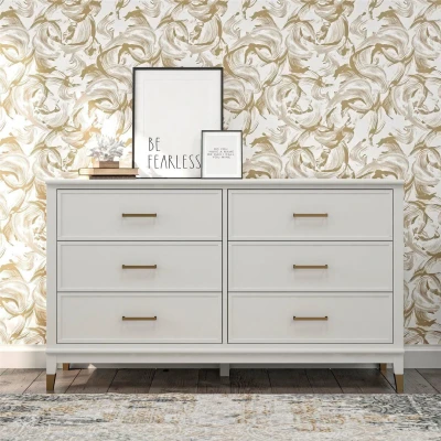Afbeelding van CosmoLiving by Cosmopolitan Kast Westerleigh met 6 laden, mdf, poten van massief hout, hoogte 85 cm, breedte 145 cm