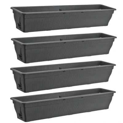 Afbeelding van Balkonbak, 100 cm, bloembak met waterreservoir, antraciet, 25 liter, plantenbak, weerbestendig, inzetstuk, lange balkonbakken voor tuin en balkon, grijs, 4 stuks