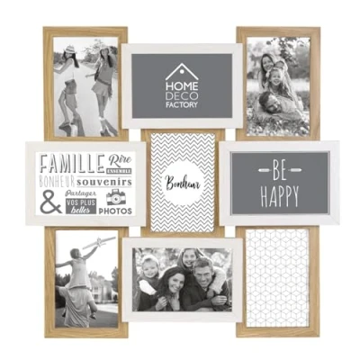 Afbeelding van Cadre Photo Multiple Pele Mele 9 Vues Bois et Blanc Deco Souvenir