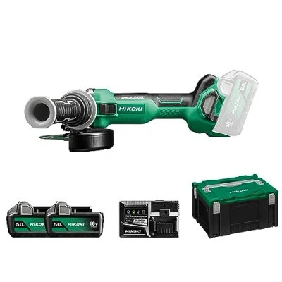Afbeelding van HIKOKI Akku Winkelschleifer G1813DA (18V, 2x5,0 Ah Li ion Akkus, Schleifscheiben Ø: 125 mm, Antriebsspindel: M14, Leerlaufdrehzahl: 8000 min 1, Brushless Motor) Zubehör komplett im HSC III Koffer.