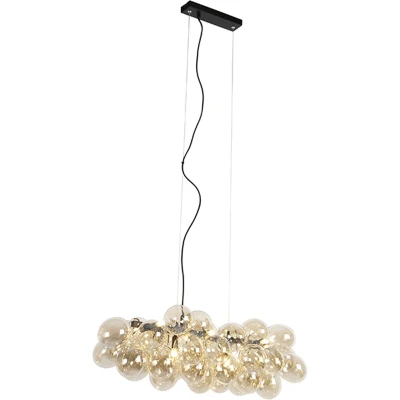 Afbeelding van QAZQA Design hanglamp zwart met amber glas 8 lichts Uvas