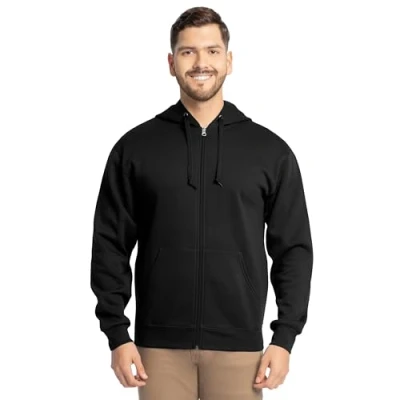 Afbeelding van Fruit of the Loom EverSoft fleece sweatshirt met capuchon en volledige rits voor volwassenen, uniseks, Zwarte rits, XXL