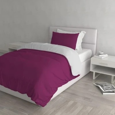 Afbeelding van Italian Bed Linen Natuurlijke Kleur Dekbedovertrek Set met Doubleface Effen Tas Sheet en Kussensloop, 100% Katoen, Fuchsia/Lichtgrijs, enkel