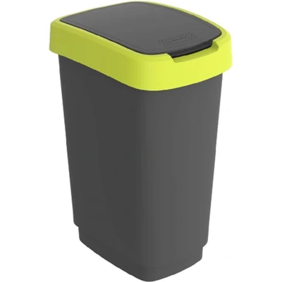 Afbeelding van Rotho Twist Swing Afvalbak 25L met klapdeksel Recycling afvalverzamelaar BPA vrij Zwart/Limoen