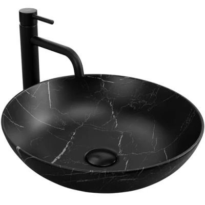 Afbeelding van REA Fibo Opzetwastafel Waskom 40.5 x 12 cm Mat Zwart Marmerlook