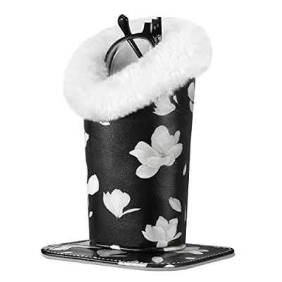 Afbeelding van MoKo Eyeglasses Holder, Modern Velvet Plush Lined PU Leather Household Magnetic Holder Protective [Anti scratch] [Dustproof] Stand Case for Eyeglass and Sunglasses, Black &amp; White Magnolia
