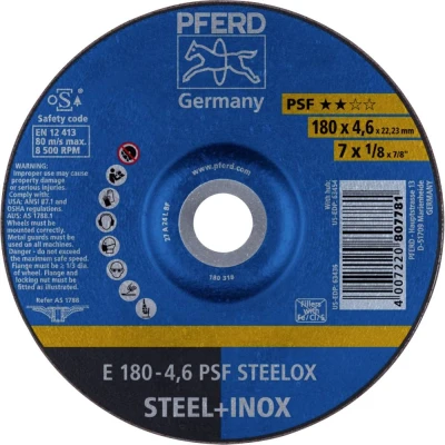 Afbeelding van PFERD 62017520 E 180 4,6 PSF STEELOX Afbraamschijf gebogen Diameter mm Boordiameter 22.23 RVS, Staal 10 stuk(s)