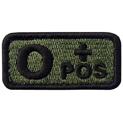 Afbeelding van Tactische Type O Positieve Bloedgroep Embleem Geborduurde Sluiting Haak en Loop Patch, Olive Drab
