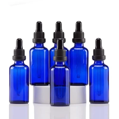 Afbeelding van Yizhao Blauw Glazen Druppelflesje 50ml, met Pipet Druppelaar, voor Essentiële olie, Aromatherapie, Cosmetica, Laboratorium, Apotheek, Reizen, Massage 6 Stuks