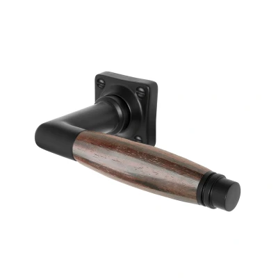 Afbeelding van Deurklink Retro palissander geveerd met vierkant rozet in mat zwart