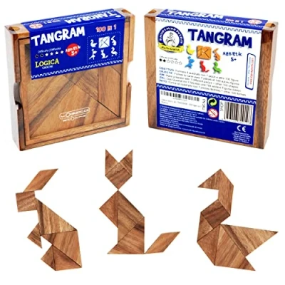 Afbeelding van Logica Puzzles art. Tangram Houten Hersenkraker 100 Puzzels in 1 Geometrische Puzzel
