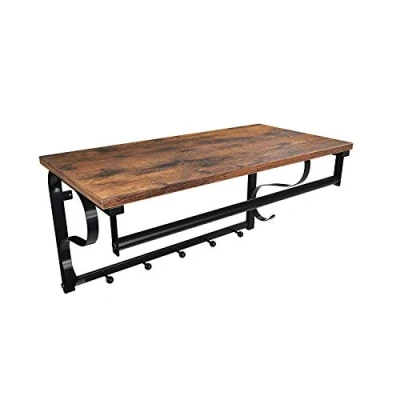 Afbeelding van VASAGLE LCR11BX Industriële wandkapstok, met plank, 5 haken, ophangstang, voor hal, badkamer, woonkamer, rustiek bruin en zwart