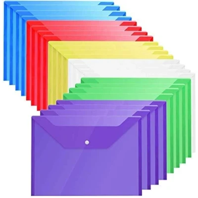 Afbeelding van LATERN 30 stuks A4 plastic portefeuilles mappen document map popper portemonnee met knop 6 kleuren