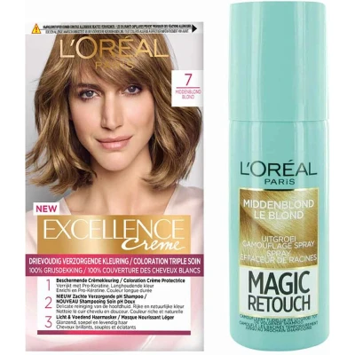 Afbeelding van L&#039;Oréal Excellence Crèmekleuring 7 Middenblond 1x &amp; Magic Retouch Uitgroeispray 75 m Pakket
