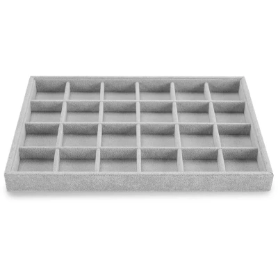 Afbeelding van Oirlv Grijze fluwelen sieradenlade met 24 roosters, sieradenlade, sieradenorganizerlade, ringen, oorbellen en armbandenorganizer