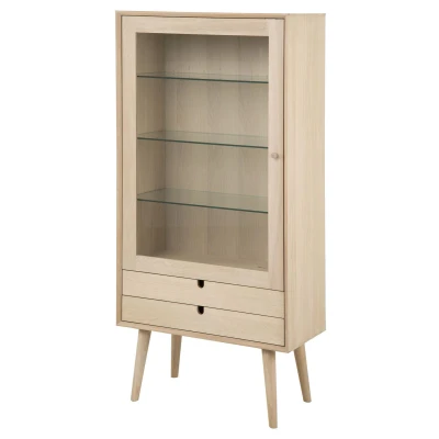 Afbeelding van Hjem Interiors Tilda Blank Eiken Vitrinekast met 1 Deur en 2 Lades