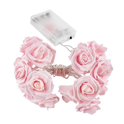 Afbeelding van Ideen mit Herz Led lichtsnoer, rozen, 20 ledlampen, warmwit, werkt op batterijen, romantische kamerdecoratie (roze)