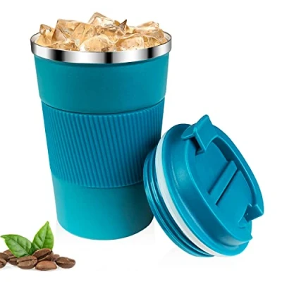 Afbeelding van Relota Koffiemok 380 ml, thermobeker voor koffie, lekvrij, gemaakt van 304 roestvrij staal, dubbelwandig geïsoleerd, autobeker, herbruikbare koffiebeker water en thee, blauw