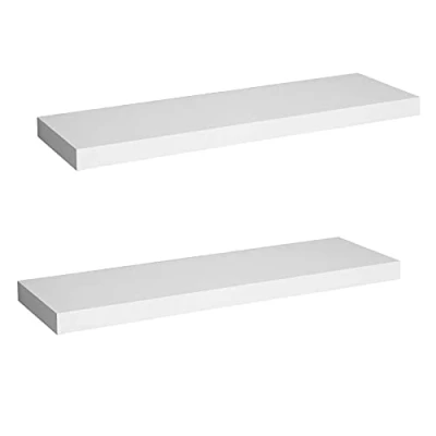 Afbeelding van WOLTU 2 x wandplank, zwevende plank, boekenplank, planken voor decoratie, wandplanken van MDF hout, set hangplanken, wit, 80 23 3,8 cm RG9318ws