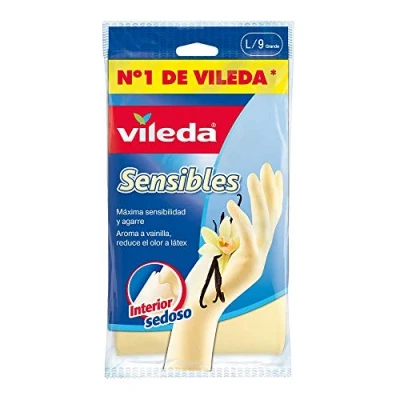 Afbeelding van Vileda Sensitive handschoenen maat L, latex met vanillegeur, huidvriendelijk, 1 stuk