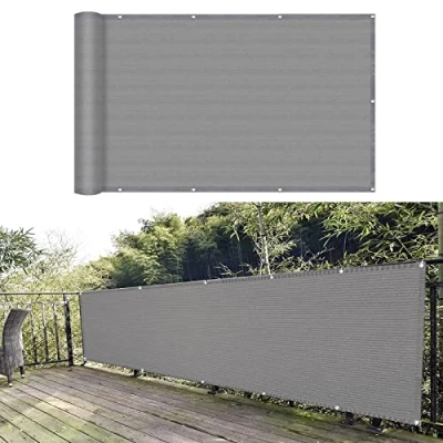 Afbeelding van Balkonscherm inkijkbescherming 75 x 650 cm HDPE 90% uv bescherming Balkonbekleding hekscherm met oogjes kabelbinders koord voor balkonleuningen tuin, Grijs