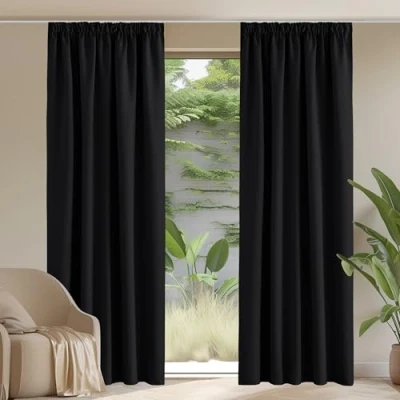 Afbeelding van PONY DANCE Effen Kleur Verduisterende Gordijnen, Warmte isolerende Stijlvol, Geschikt voor Woonkamer Slaapkamer 2 Delige Set,228x228cm,Zwart