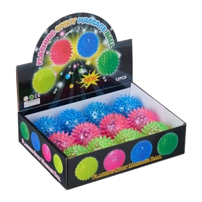 Afbeelding van Relaxdays stuiterbal met lichtjes set van 12 led egelbal spikes grabbelton