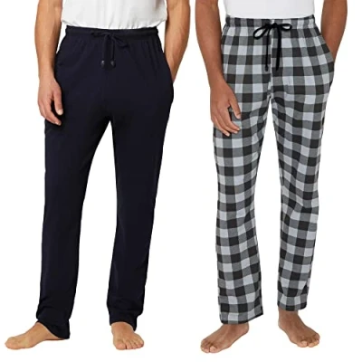 Afbeelding van FM London 2 pack Soft Touch Pyjamabroek Heren, Zwart/Geruit, S