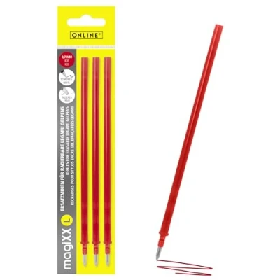 Afbeelding van Online 3 x uitwisbare reservevullingen, compatibel met Legami gelpennen magiXX L, rood, 0,7 mm lijndikte, reserve voor gelpen, uitwisbaar, navullingen gelroller inkt