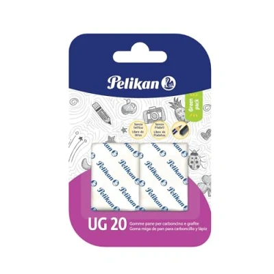 Afbeelding van Pelikan Rubber brood UG 20 wit, gum geschikt voor technische, artistieke en schooltekening, kolen grafiet, 2 stuks