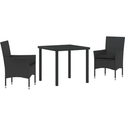 Afbeelding van vidaXL 3 Delige Tuin Eetset met Kussens Zwart Poly Rattan