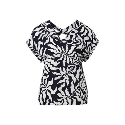 Afbeelding van s.Oliver top met bladprint open rug donkerblauw/ ecru