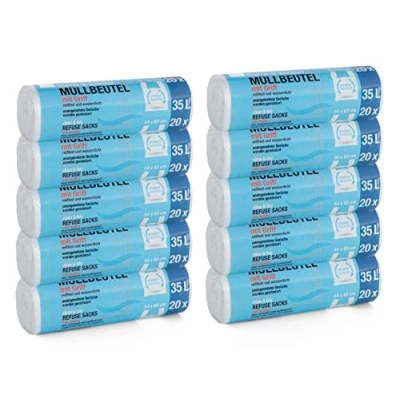Afbeelding van 10 stuks vuilniszakken met draaggreep/handvat 35 liter Premiumline: x 20 Premiumline scheurvast en waterdicht afmetingen 54 63 cm