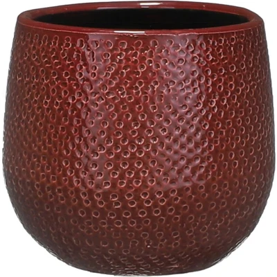 Afbeelding van Mica Decorations Bloempot bordeaux ribbel keramiek 14 x 12 cm