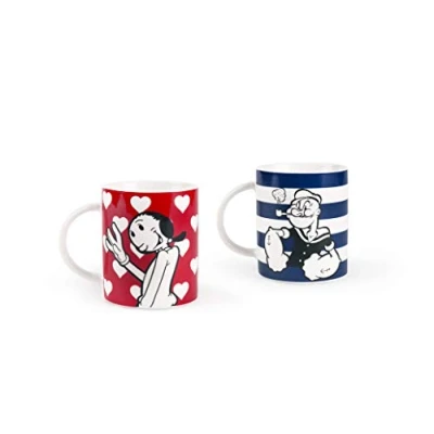 Afbeelding van Excelsa Popeye &amp; Olivia Set van 2 porseleinen mok, blauw en rood