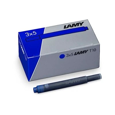 Afbeelding van Lamy T10 3 delige set inktpatronen met grote inktvoorraad, geschikt voor alle vulpenmodellen, inhoud 1,25 ml per cartridge, 5 stuks pakje inktkleur blauw