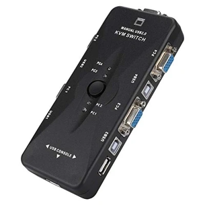 Afbeelding van USB KVM schakelkast, 4 poorts 2.0 VGA/SVGA monitorhub Display Port Switch Selector voor pc toetsenbord Muis TV aansluiting