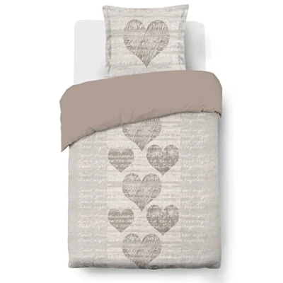 Afbeelding van Vision Alice Beddengoedset Dekbedovertrekset 140 x 200 cm met 1 kussensloop voor eenpersoonsbed Kleur: Beige 100% Katoen