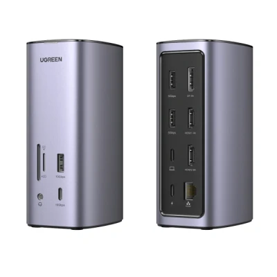 Afbeelding van Ugreen USB C Docking Station 12 in 1, Bedraad, Zilver, MicroSD (TransFlash), Lenovo Yoga BOOK, Dell XPS 13 9305, MacBook Pro /Air, HP Spectre x360 13, 15 748 g, 177,8 mm