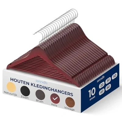 Afbeelding van SereneLife Kleerhanger Houten Hangers Antislip Ruimtebesparende Kledinghangers met 360 Draaibare Haak en Inkepingen 10 Stuks Duurzaam Sterk voor Hemden, Truien, Hoodies, Jurken