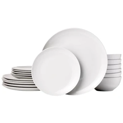 Afbeelding van Amazon Basics Servies voor 6 personen, 18 stuks, wit porselein coupe