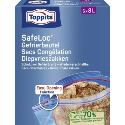 Afbeelding van Toppits Safeloc Zip Diepvrieszakken 8 liter 6 stuks