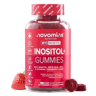Afbeelding van Novomins PCOS rubbers voedingssupplementen met myo inositol, D chiro foliumzuur, zink, vitamine B12, B6 en chroom hormonale balans voor vrouwen 60 kauwsnoepjes smakelijker dan